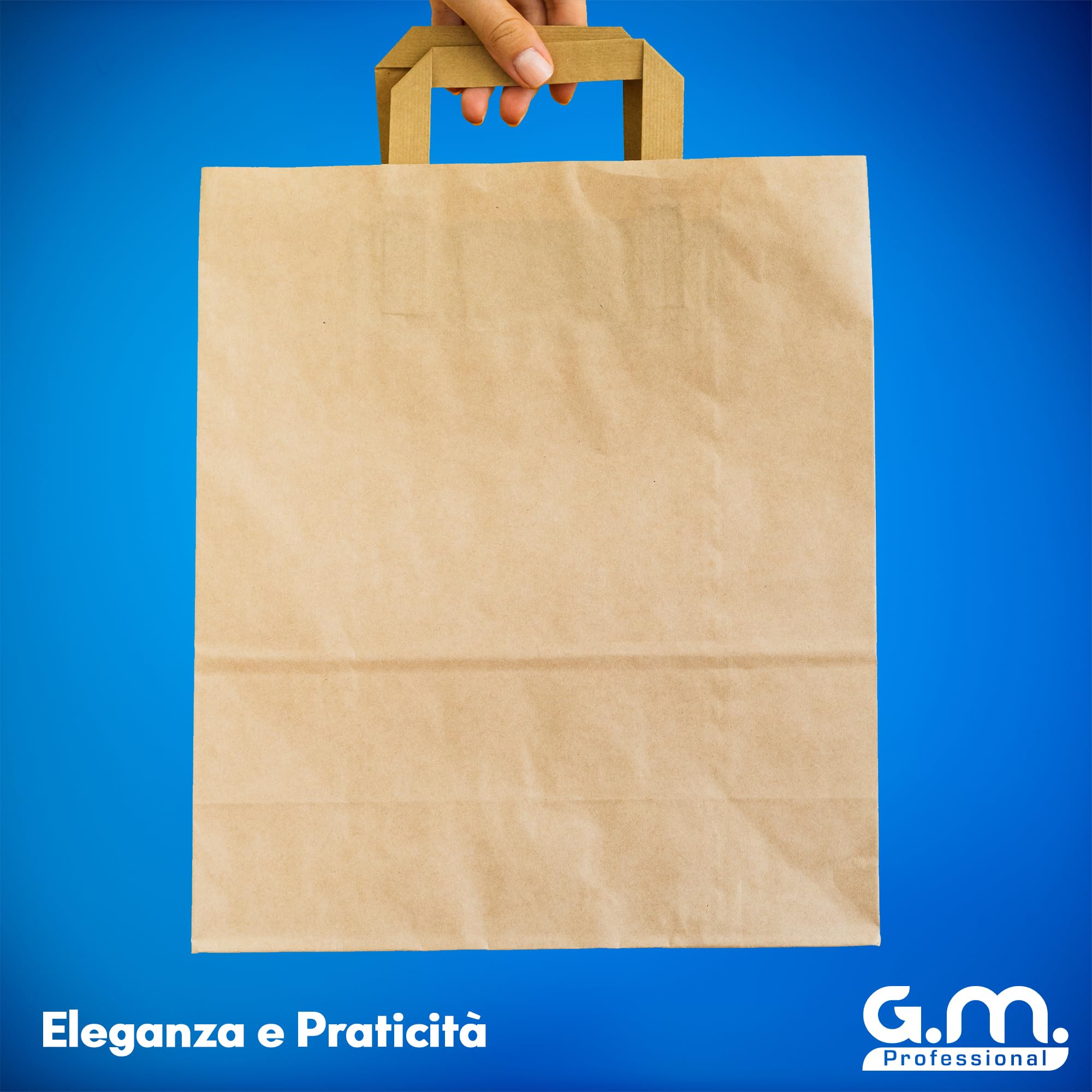 GM 50 Shopper Asporto in Carta 26+17x29h cm Avana Borse con Base Larga e Manici per Cibo Bevande Take Away