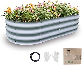 Gardmax Galvanized Raised Garden Bed, Lightweight Planter Boxes Outdoor with Easy Assembly, Large Garden Bed for Vegetables, Fruits, Flower Silver