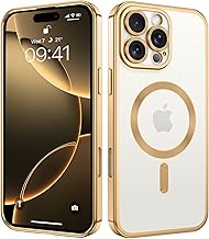 VENINGO Magnetic Cover for iPhone 16 Pro Max Transparent Case Compatible with MagSafe Cover Space Case with Magnetic Plated Edge Case for iPhone 16 Pro Max 6.9 Inch Gold