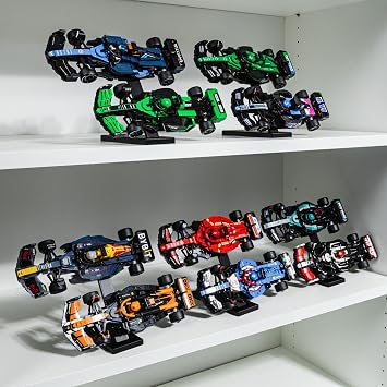 Speed Champions F1 Display Stands 5-Pack   Compatible with LEGO Formula 1 Sets 76906 to 76919   Holds 10 Cars   Vertical Display Risers for Racing Car Collection