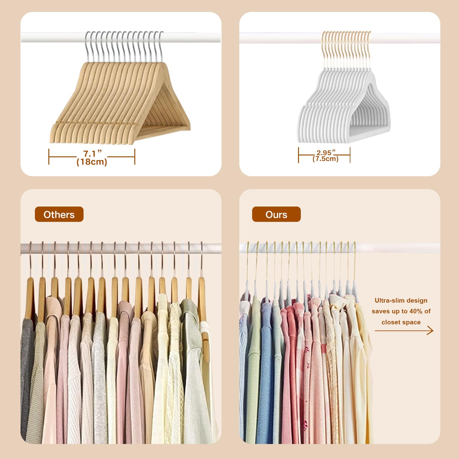 Perchas de terciopelo de 45 cm, percha de fieltro antideslizante, perchas resistentes con muescas en los hombros, perchas para ahorrar espacio para abrigos, pantalones, sílabas, 52 unidades | Perchas antideslizantes para ropa que ahorran espacio para dise