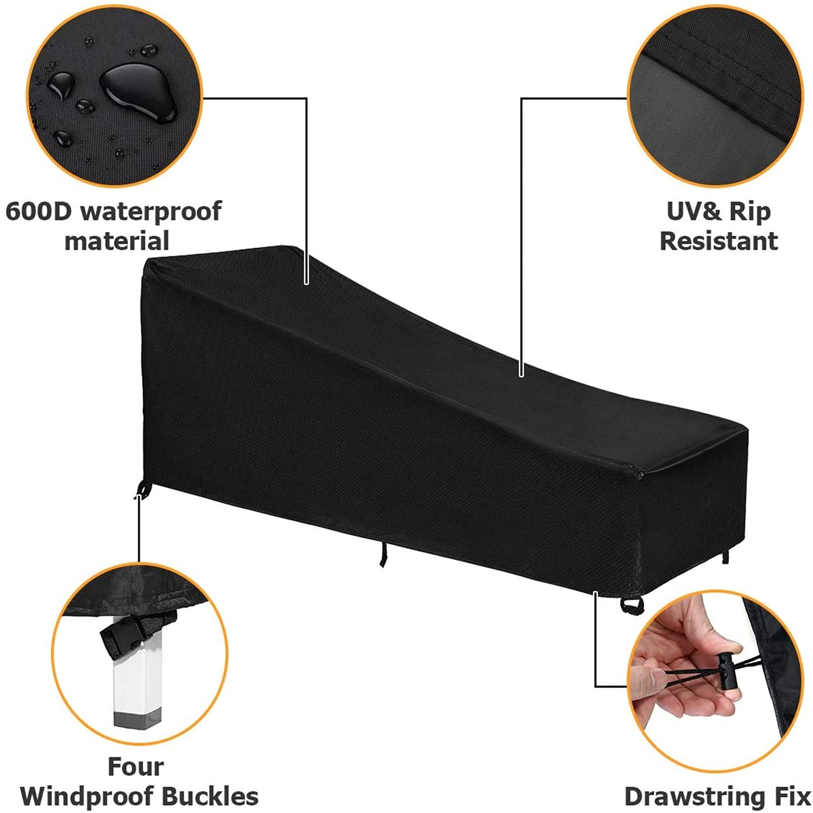 Fundas para Tumbonas De Jardin,Carcasa Protectora Transpirable Impermeable Tejido 210D Oxford, para Tumbona contra Lluvia Nieve, Solar Y Polvo (210x75x80x40cm,Negro)