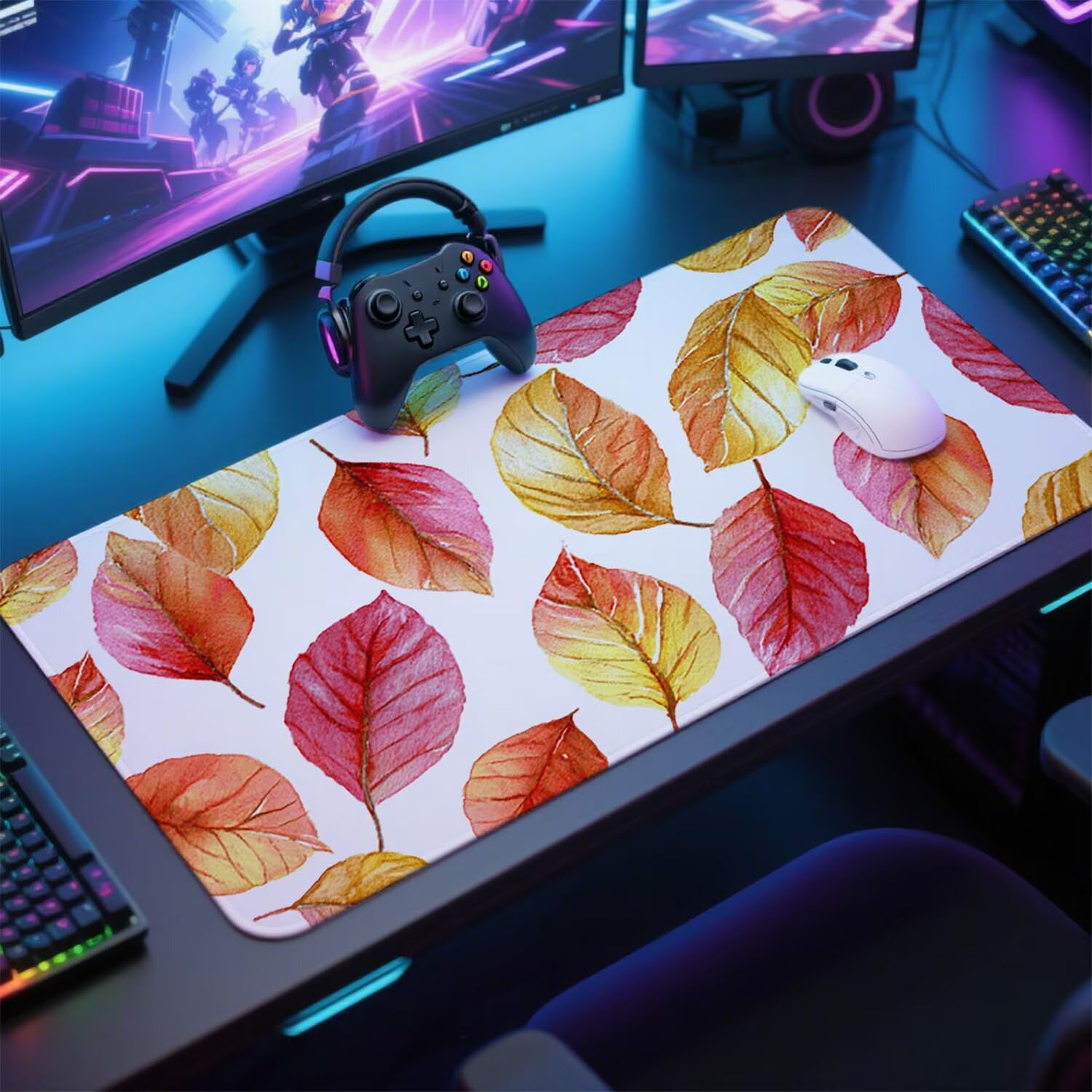 Czerwona podkładka pod mysz pod mysz pod mysz do gier XXL 1200 x 600 x 3 mm podkładka pod mysz gumowa liście duża podkładka pod mysz dla graczy akcesoria wodoodporne PC, do klawiatury laptopa w-3611
