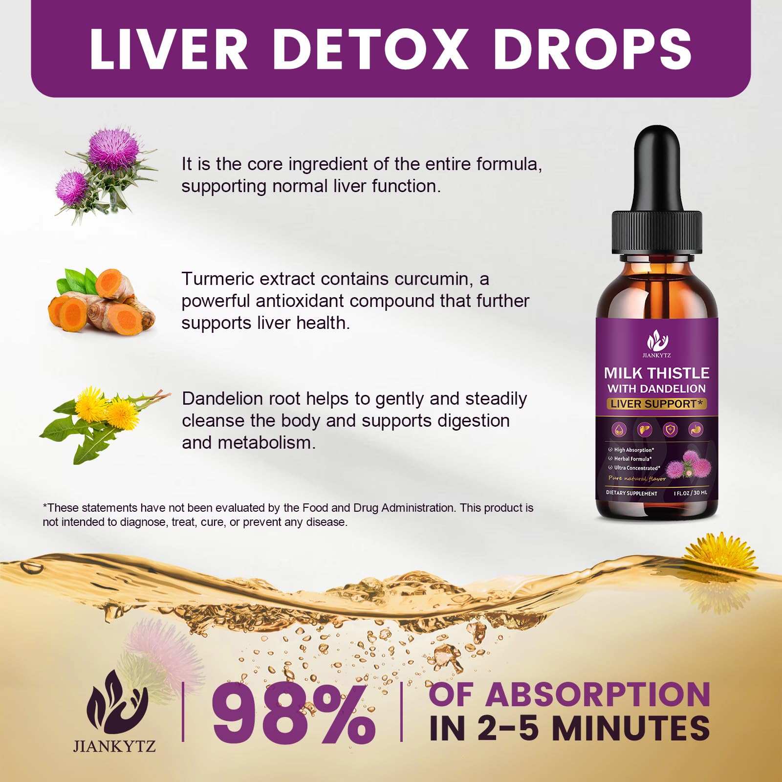 (2 Pack) Milk Thistle Liquid Drops for Liver Det0x & C1eanse Support, Vegan — Amazon image 3