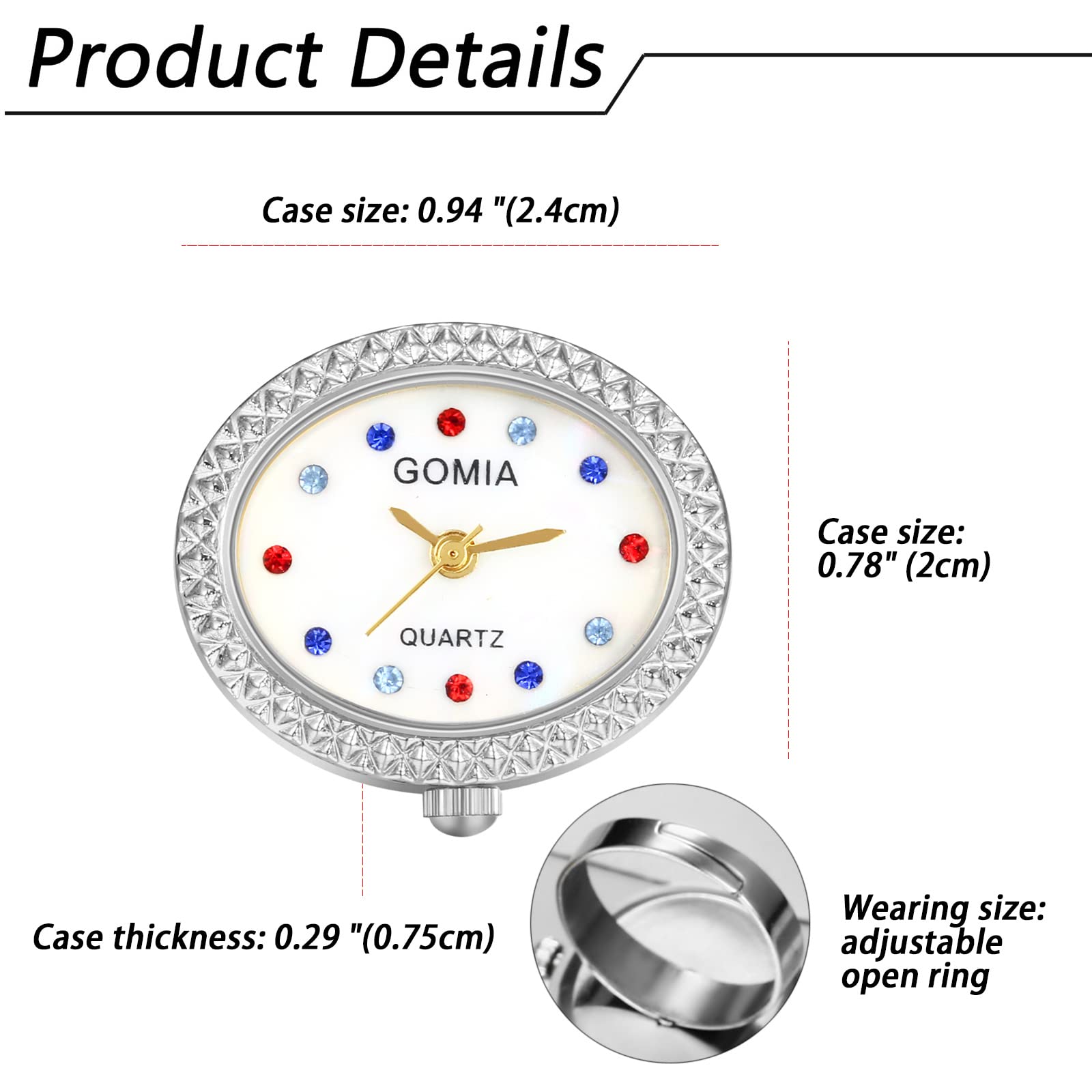JewelryWe Novedad reloj de dedo clásico redondo colorido esfera cuarzo anillos ajustable anillo abierto reloj para Navidad, Oval Colorful Dot 2pcs