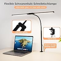 Vista 5 de Dual-Head LED Desk Lamp for Office Home, Adjustable Flexible Eye-Caring Desk Light, 5 Modes 10 Brightness Adjustment, USB Adapter Desk Lamp with