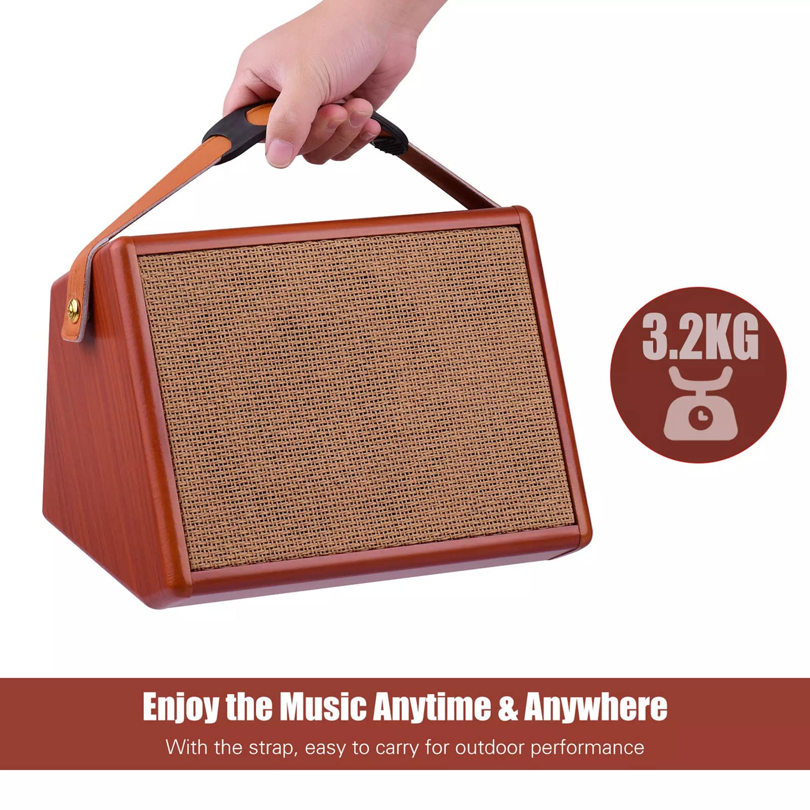 Btuty - Amplificatore per Chitarra Acustica da 25 W Ricaricabile Altoparlante Wireless BT, Controllo Indipendente del Riverbero, del Volume del tono dei Bassi e degli acuti con Ingresso