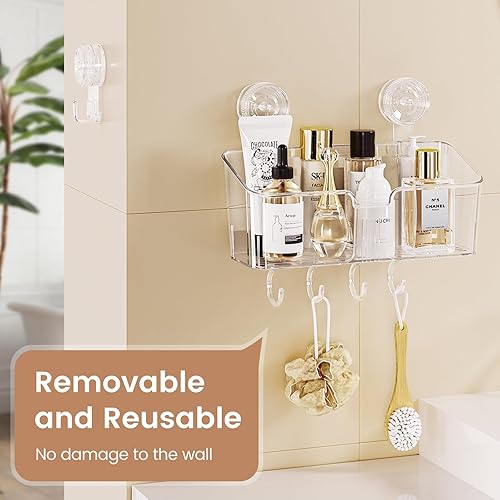 Miniatura 7 de LUXEAR Paquete de 4 unidades de ventosa para ducha, color blanco transparente, estante de ducha, jabonera, ganchos de succión, instalación en 1