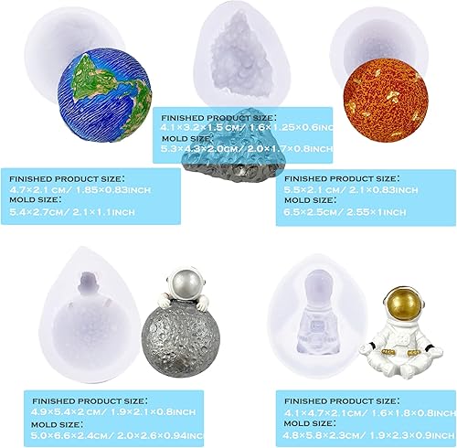 Miniatura 6 de Woohome 9 moldes de silicona para fondant de astronauta, moldes de silicona de astronauta de nave espacial para cupcakes de baby shower, decoración