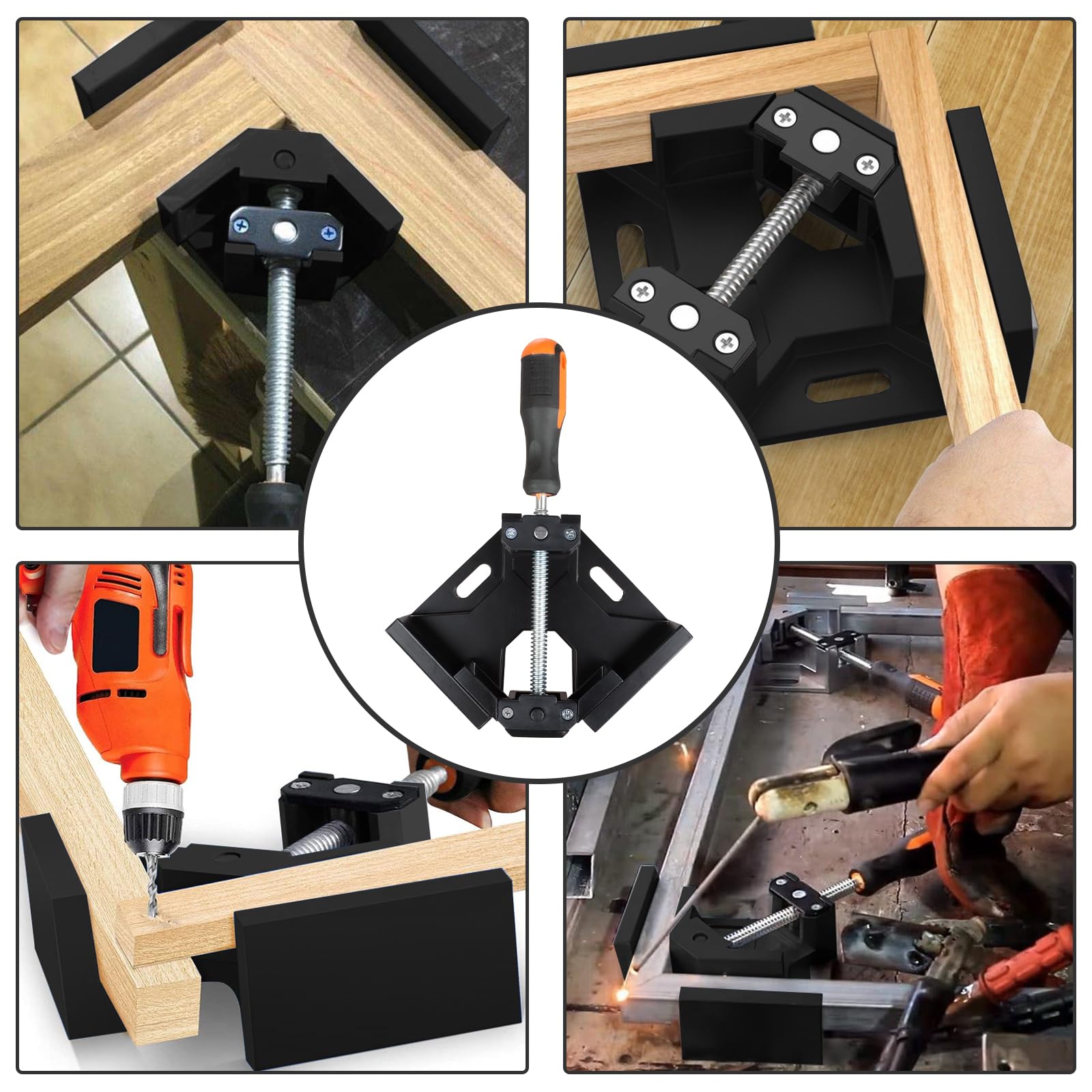 AKOLAFE 2 Piezas Sargentos Carpintero 90° Abrazadera de Ángulo Recto Sargentos de Apriete Roubst Clip de Esquina de Solo Mango con Mandíbula Giratoria Ajustable para Madera, Metal, Artesanía (Negro)