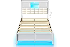 Rolanstar Twin Bed Frame with Charging Station and Bookcase Headboard