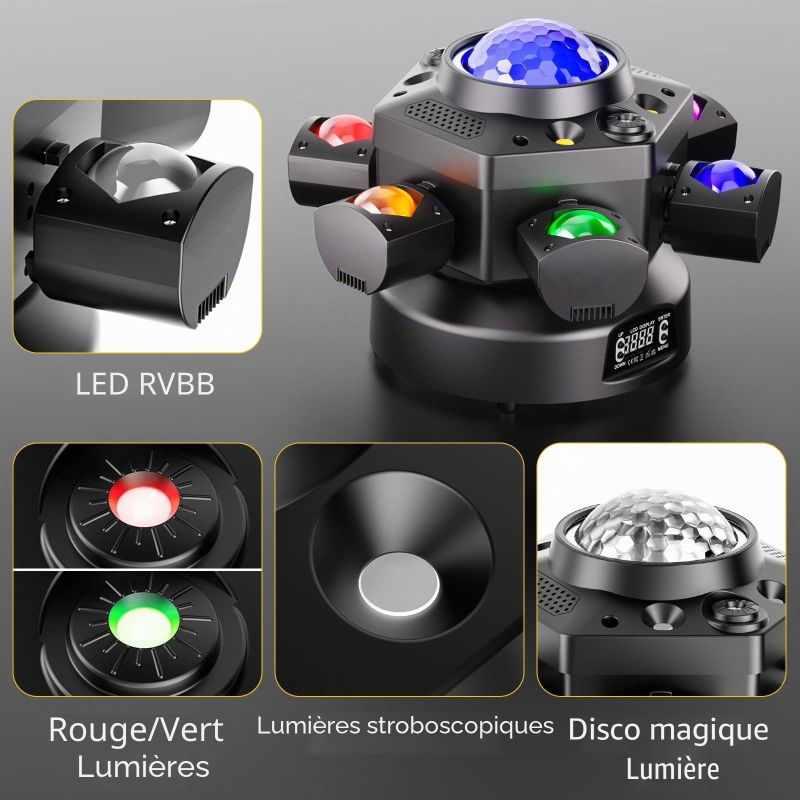 150W Lyre LED, Lumière DJ Professionnelle RGBW, 6 Bras 4 en 1 Projecteur Las Magic Ball Stroboscope avec télécommande, DMX512 Sonorisé pour Soirée Bar Mariage Anniversaire