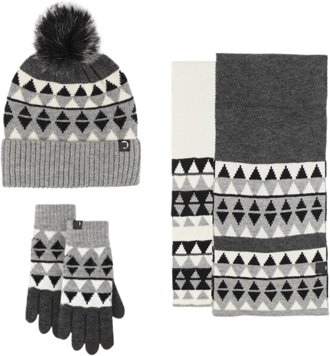 Hat Scarf Gloves Set Winter Thick Warm Knitted Gloves Scarf and Hat Set Winter(Grey)