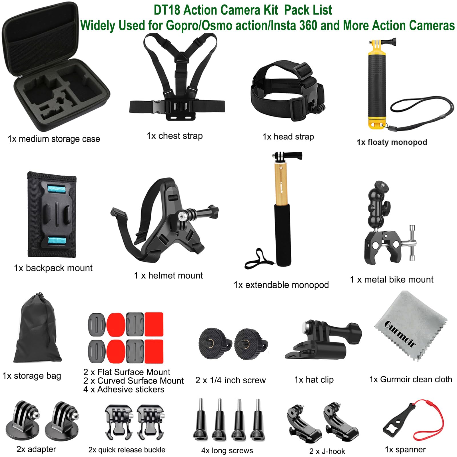 Amazon | Gurmoir アクセサリーキット Gopro 13/12/11/10/9/Osmo