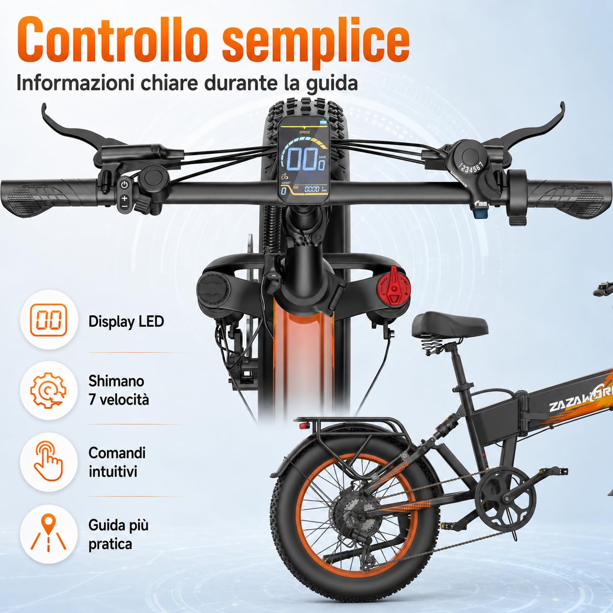 Bici Elettrica Pieghevole 20"×4.0" Fat Tire, Bicicletta Elettrica 48V 20Ah Batteria Rimovibile fino a 120 km 250W,60 Nm, 7 Velocità per Adulti, Freni Idraulici Doppia Sospensione per Ogni Terreno