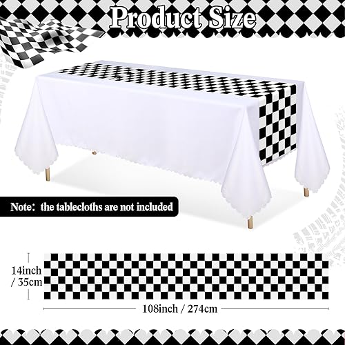 Miniatura 4 de 12 caminos de mesa de plástico a cuadros de 14 x 108 pulgadas, camino de mesa de carretera para dos autos rápidos temáticos de cumpleaños, carreras,