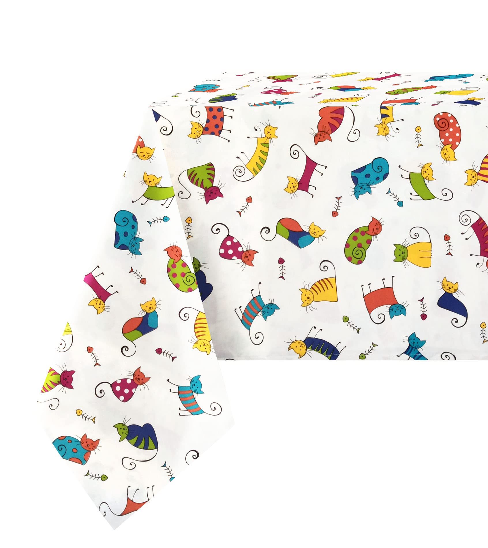 Nappe rectangulaire en coton enduit 140x180 cm imprimé chats colorés