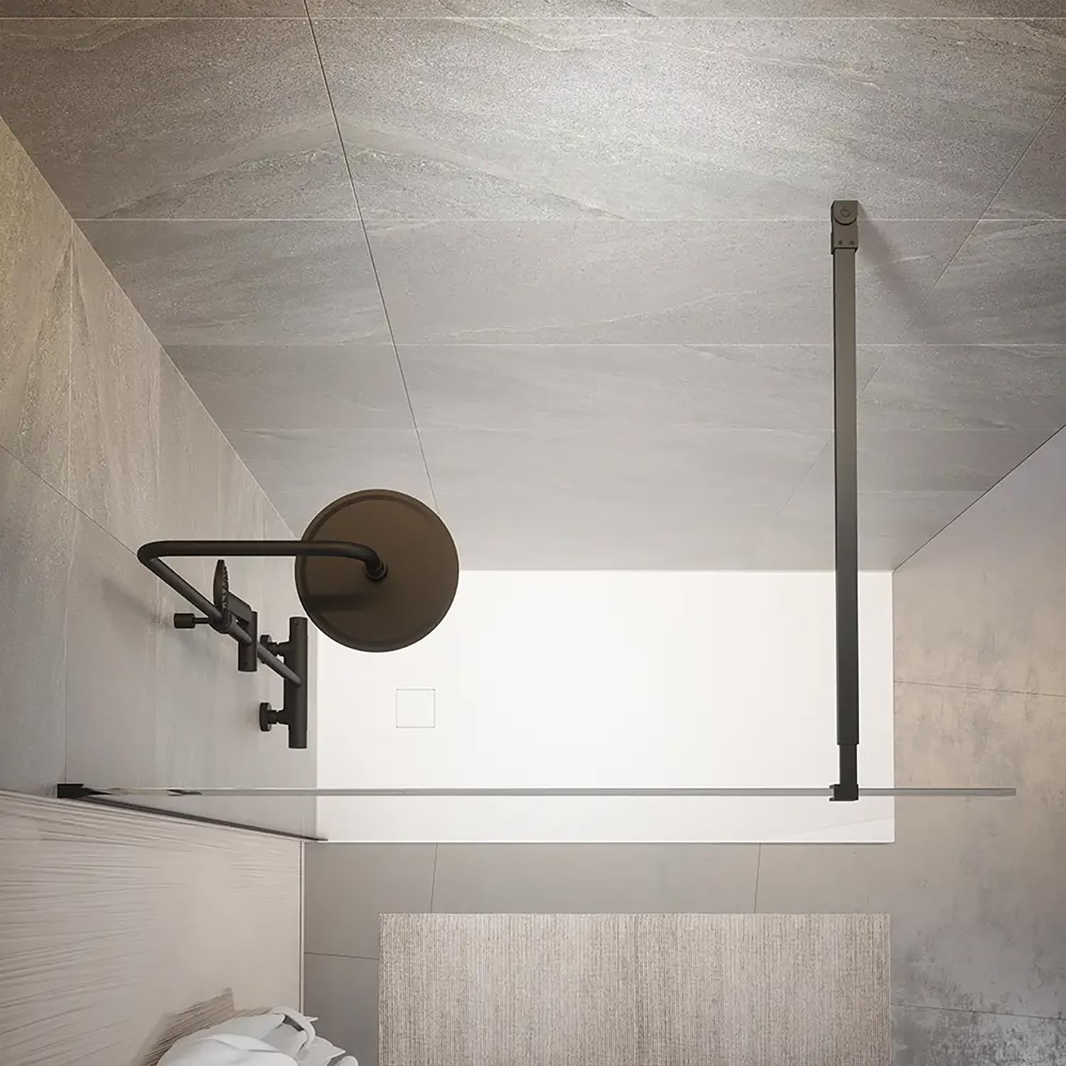 Box Doccia Walk-In 110 cm Altezza 200cm Parete Fissa Vetro Temperato Trasparente da 10mm con Trattamento Anticalcare Braccio Telescopico SUS304 Profili Alluminio Nero Opaco