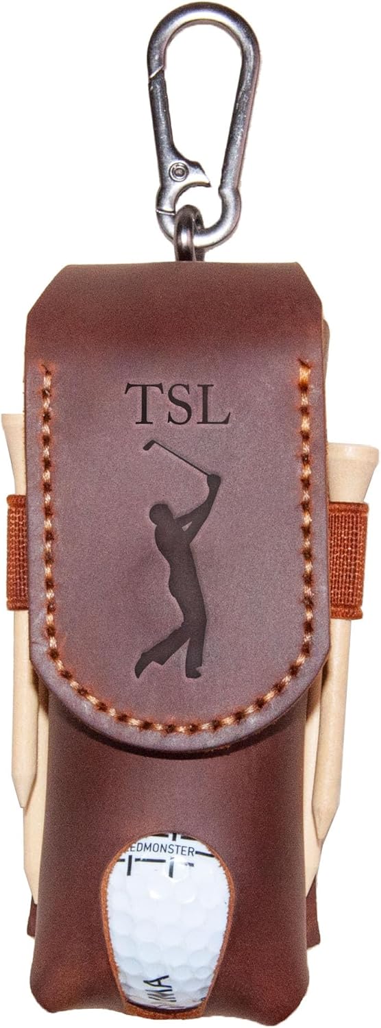 Personalized Golf Ball Bag, Custom Name Golf Bag & Tee Holder, Golf Pouch Bag Tees Holder Ball Pocket, Leather Golf Travel Bag, Christmas Gift,Great Golf Gifts