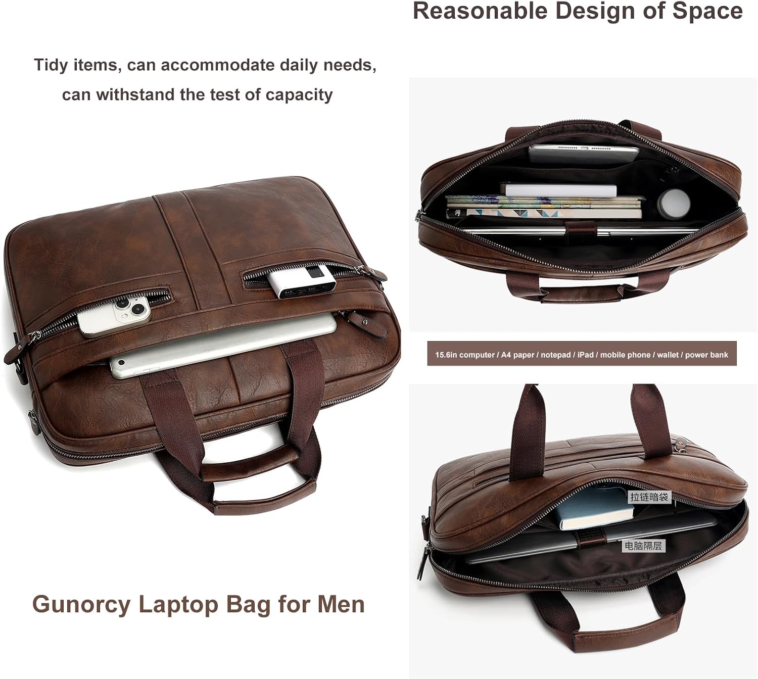 Leather Laptop Bag for Men, 16 in Briefcase Messenger Computer Bag image 3