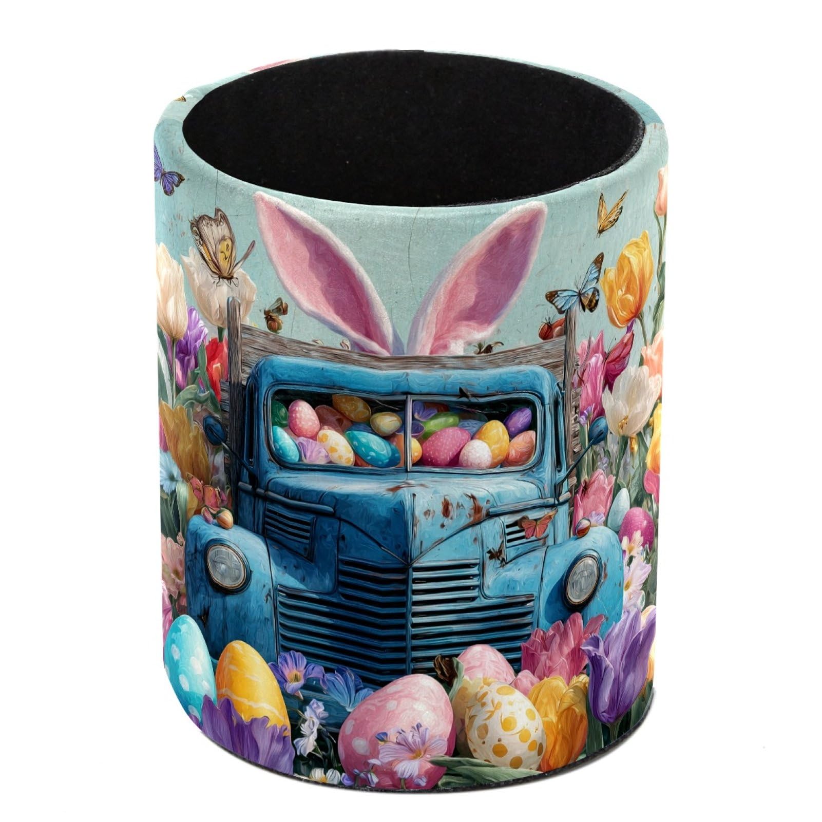 FWJZDSP Easter Truck Pencil Cup Pen Organizer Makeup Brush Holder for Office Home Countertop Desk Accessory Storage