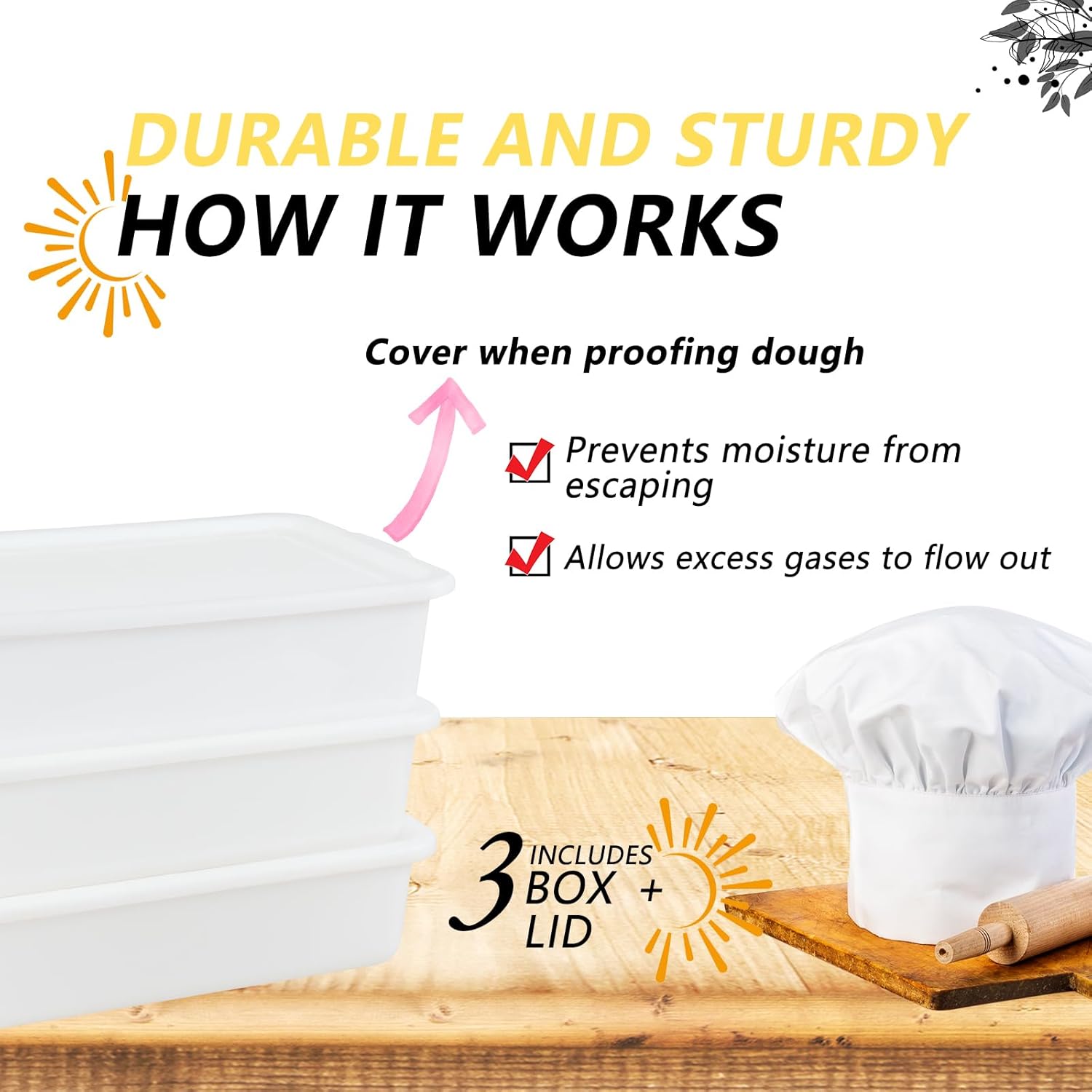 Pack of 3 Pizza Dough Proofing Box, Bread Proofing Box and Dough Container with Cover, BPA Free