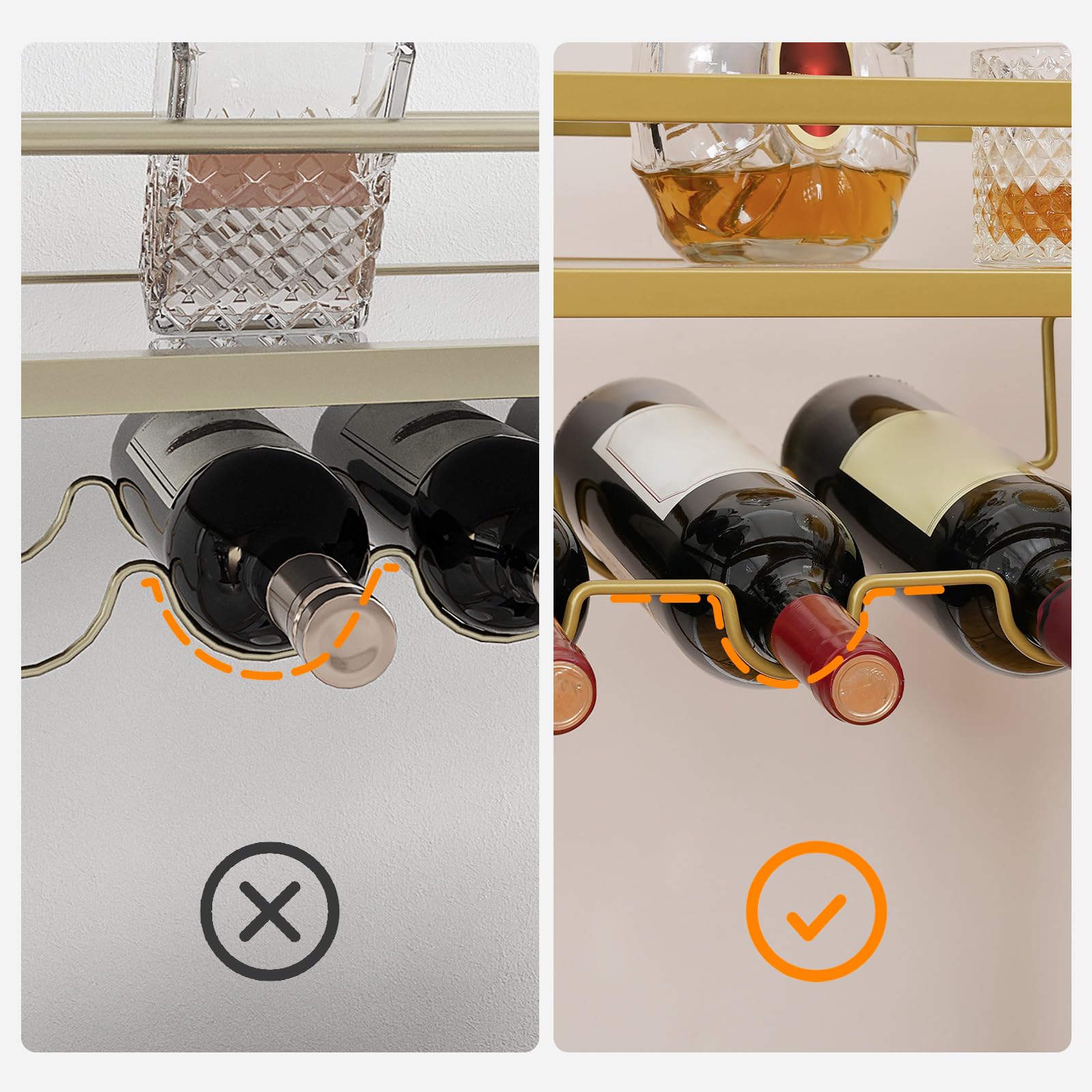HOOBRO Carrello da Bar con Portabottiglie per Vino e Portacalici, Carrello da Servizio a 2 Livelli, con Ruote e Bordi Rialzati, per Sala da Pranzo, Soggiorno, Giardino, Festa, Pub, Dorato EGD11TC01