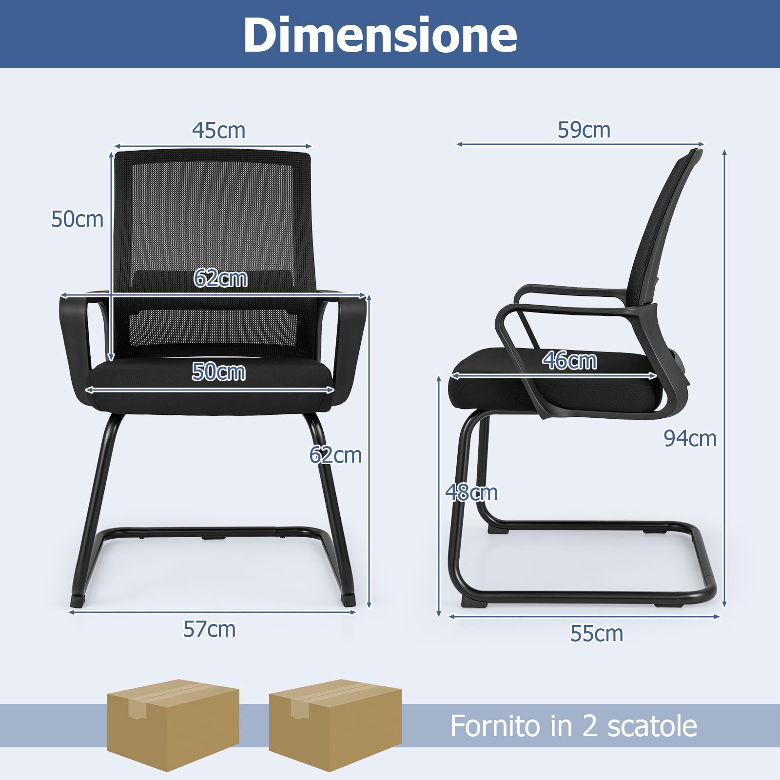 COSTWAY Sedie Sala d'Attesa con Braccioli, Poltrona da Ufficio con Struttura in Metallo, Sedia Imbottita Senza Ruote, per Ospiti per Ufficio Riunioni Conferenza, 62 x 59 x 94 (2)