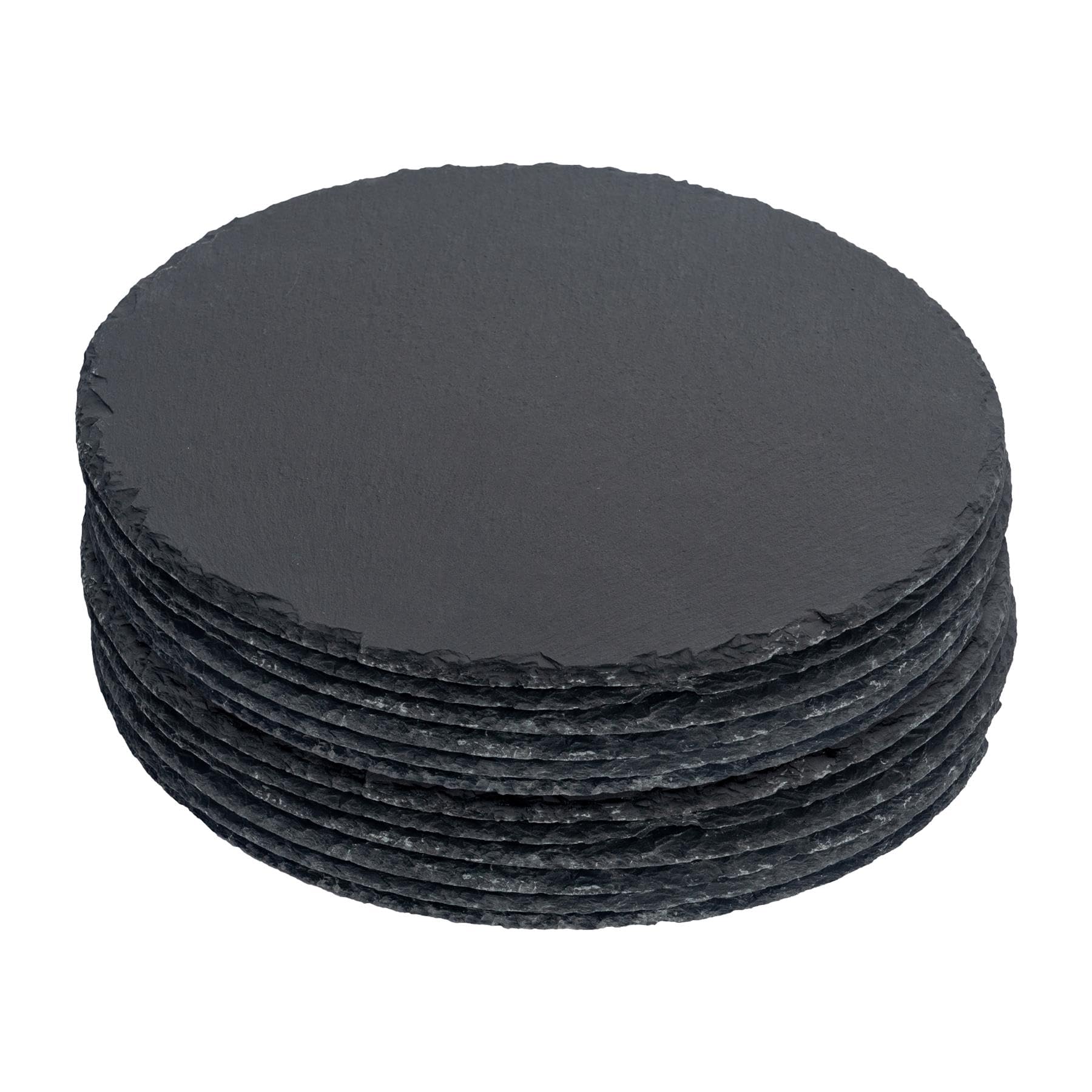 Argon Tableware Round Slate Placemats - 30cm - Pack of 12 - Black Natural Stone Slate Dinner Mats Dinnerware Plate Placemats for Kitchen, Home, Bar, Restaurant, Weddings, Events