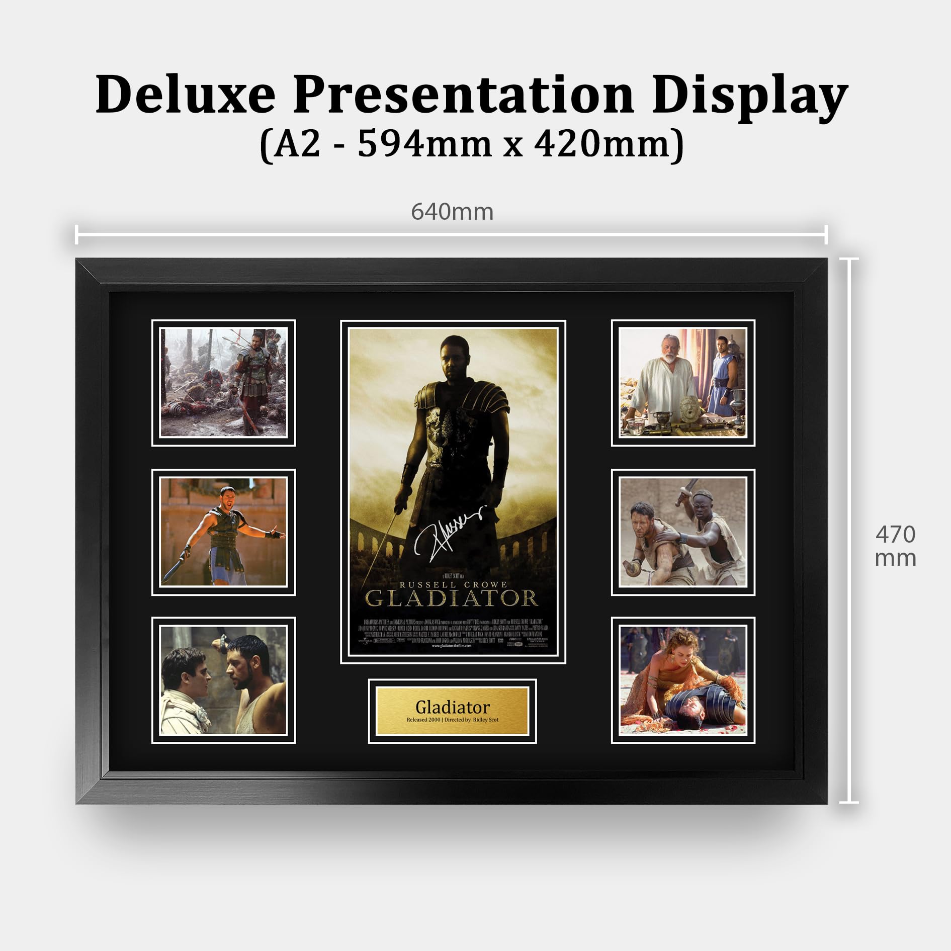 HWC Trading Gladiator 1 Geschenke Geducktes Signiertes Autogramm Foto für Fans von Film Memorabilien - A2 Gerahmt (ID-006473)
