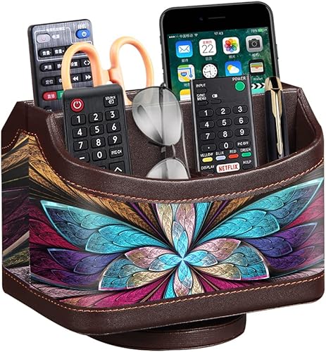 PUSU Soporte de Control Remoto Giratorio de 360, Soporte de Control Remoto de TV de Cuero PU para Mesa, Organizador de Suministros de Arte Brillante