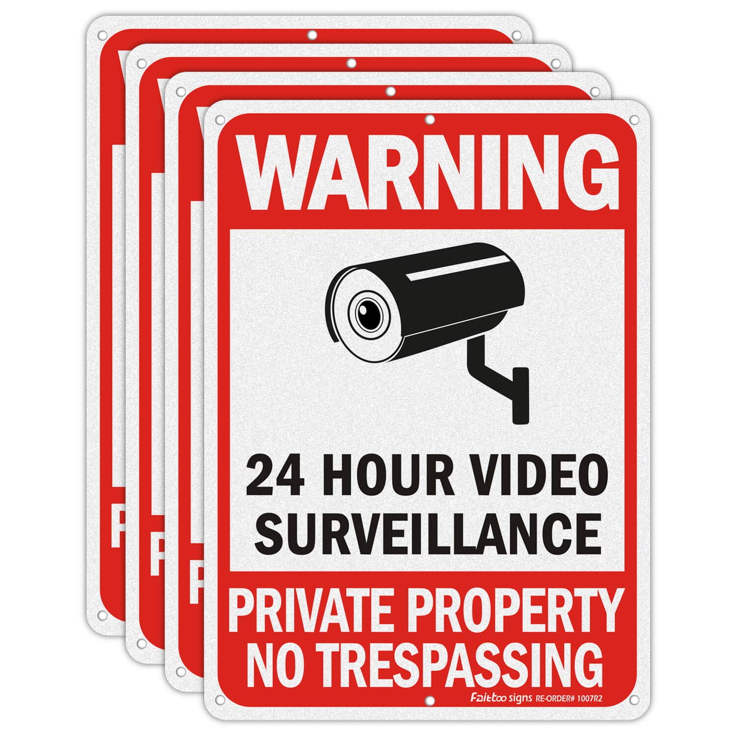 Faittoo 4-Pack Video Surveillance Sign, No Trespassing Metal Reflective Warning Sign, 10 x7 Inches 0.40 Aluminum Indoor or Outdoor Use for Home Business CCTV Security Camera,UV Protected & Waterproof — Amazon image 8