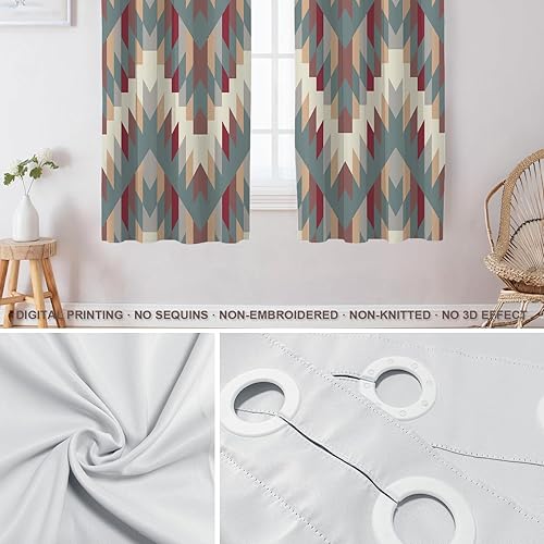 Miniatura 4 de Shrahala Cortinas opacas con diseño tribal azteca, patrones aztecas salvajes, con aislamiento térmico, con ojales en la parte superior, para sala de