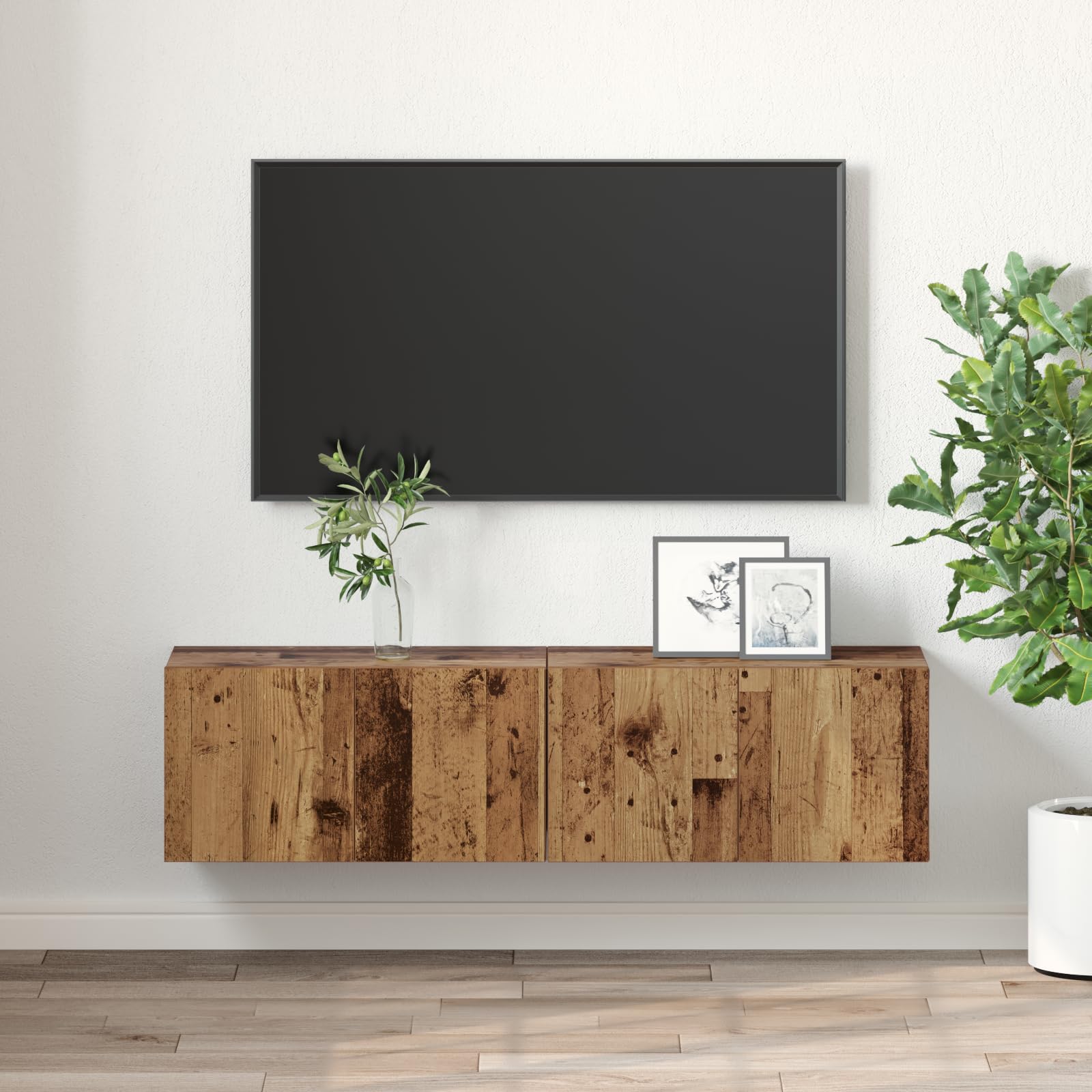 Szafka pod telewizor stare drewno, stare drewno, średnia szafka pod telewizor z miejscem do przechowywania urządzeń multimedialnych, wolnostojąca i łatwa w utrzymaniu.