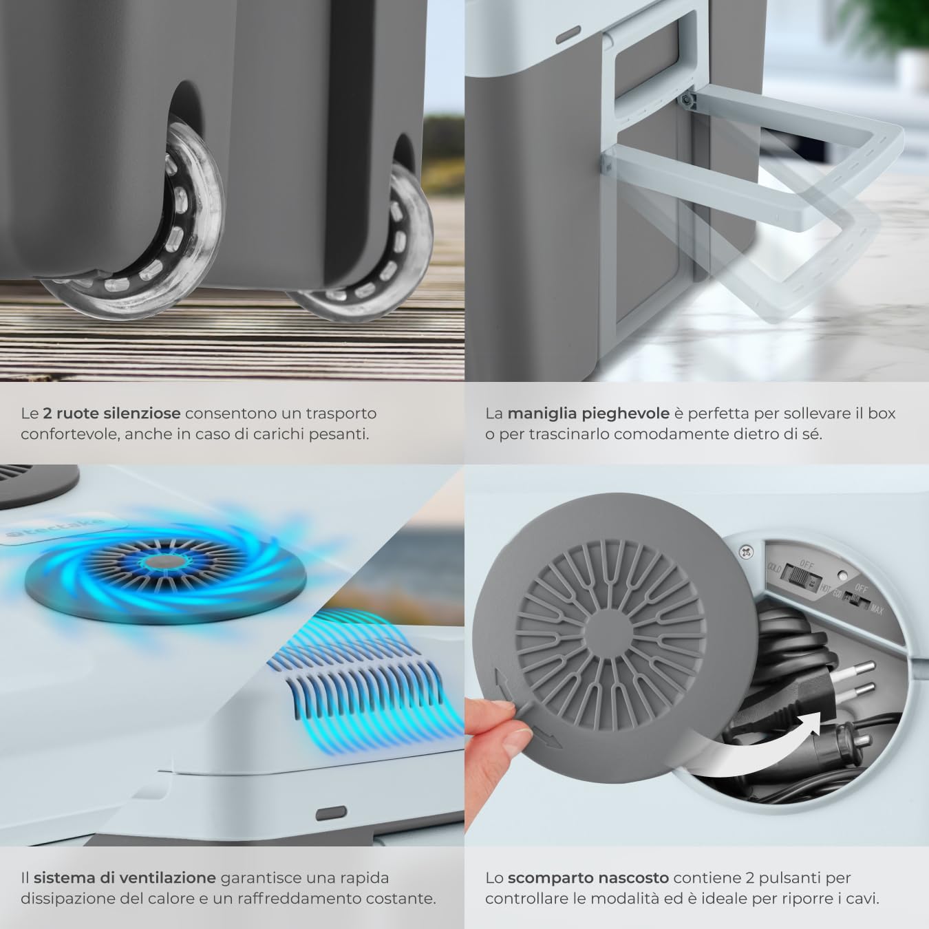 TecTake® Frigorifero Portatile e Scaldavivande 2 in 1, Mini Frigo con Modalità ECO da Campeggio con Maniglie Pieghevoli e Ruote, Portatile Elettrico Ideale per Casa e Auto - 40L