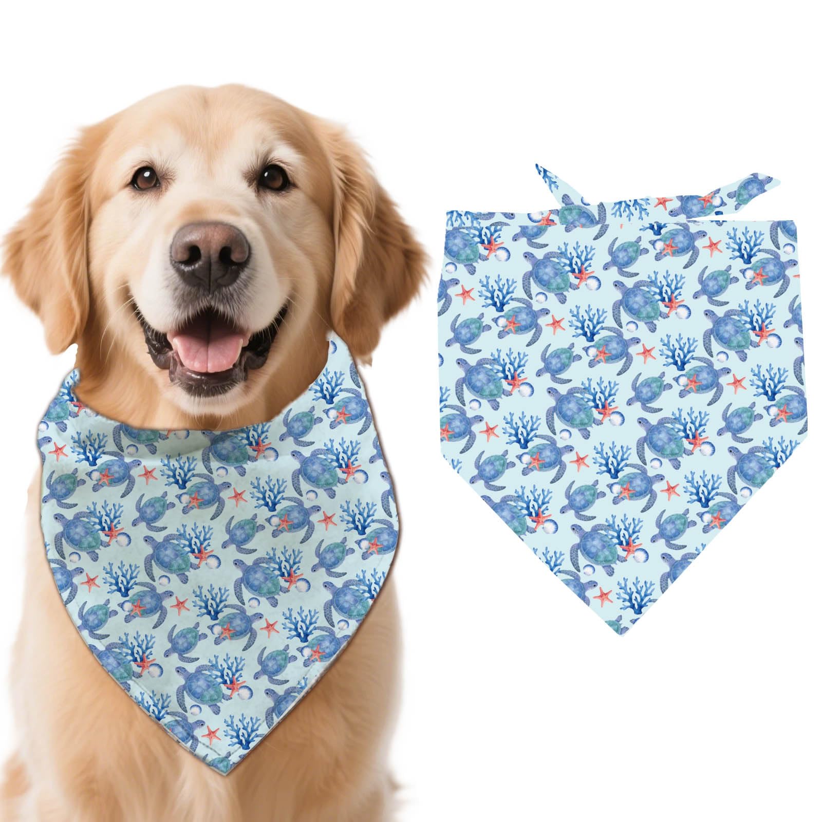 arricraft 1pc Pet Dog Bandana, 21.7"x21.7"x30.7" Sea Turtle Repeated Pattern Adjustable Cotton Triangle Pet's Bandana Washable Scarf Bibs Printed Chief for Spring Summer Large Dogs and Pets