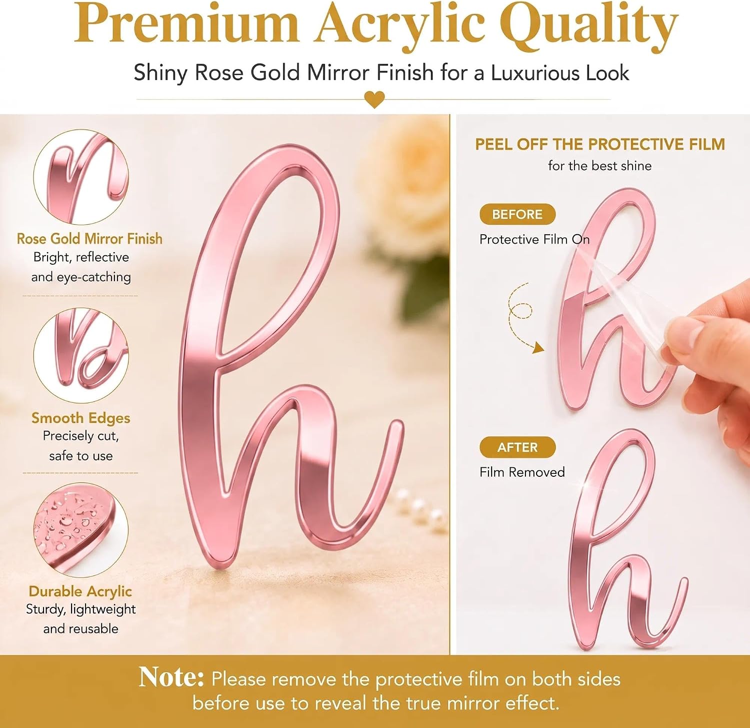 27Pcs Rose Gold Mirror Acrylic Cake Decor Lowercase Letters Cake Decor Set image 4