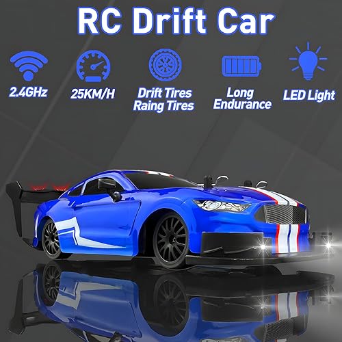 Miniatura 5 de 120 RC Drift Car para niños, 4WD 2.4GHz 30KMH auto de control remoto de alta velocidad, auto de juguete deportivo de carreras con luces LED,