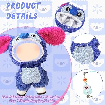 3 Pcs Blue Doll Clothes for 17cm Dolls, Doll Outfit Accessories Sets Include 1 Bodysuits 1 Hats 1 Pendants Girl for Best Gifts No Doll