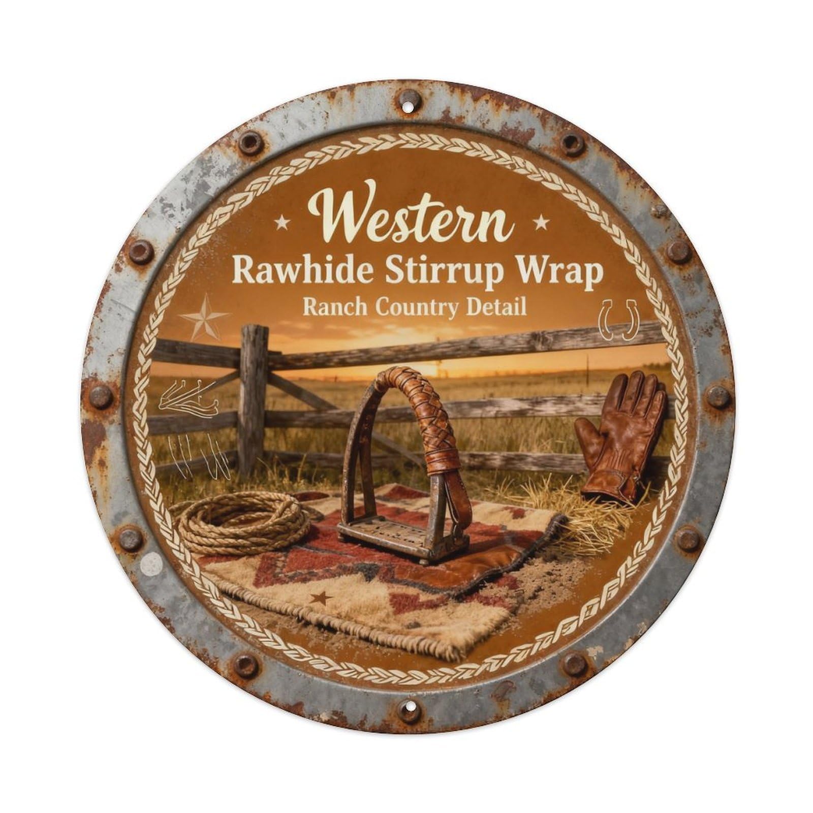 Rawhide Stirrup Wrap Metal Tin Sign Plaque