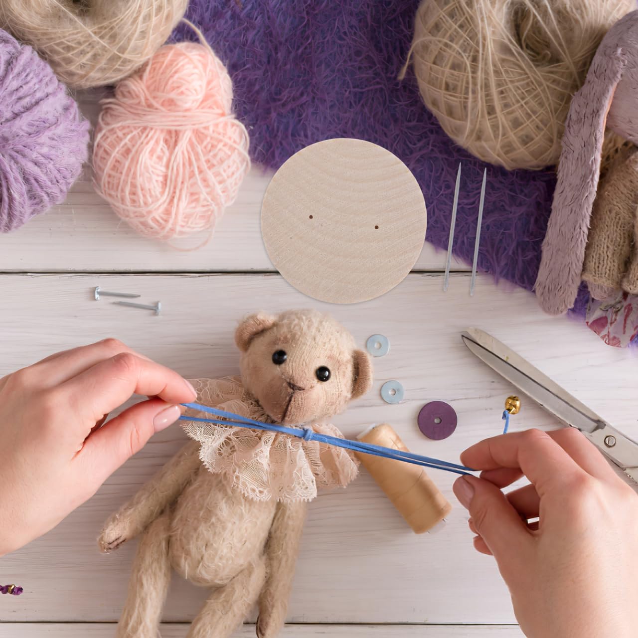 PRETYZOOM Supporto per Amigurumi in Legno, Set da 4 Doppi Aghi, Base Resistente per Uncinetto e Peluche