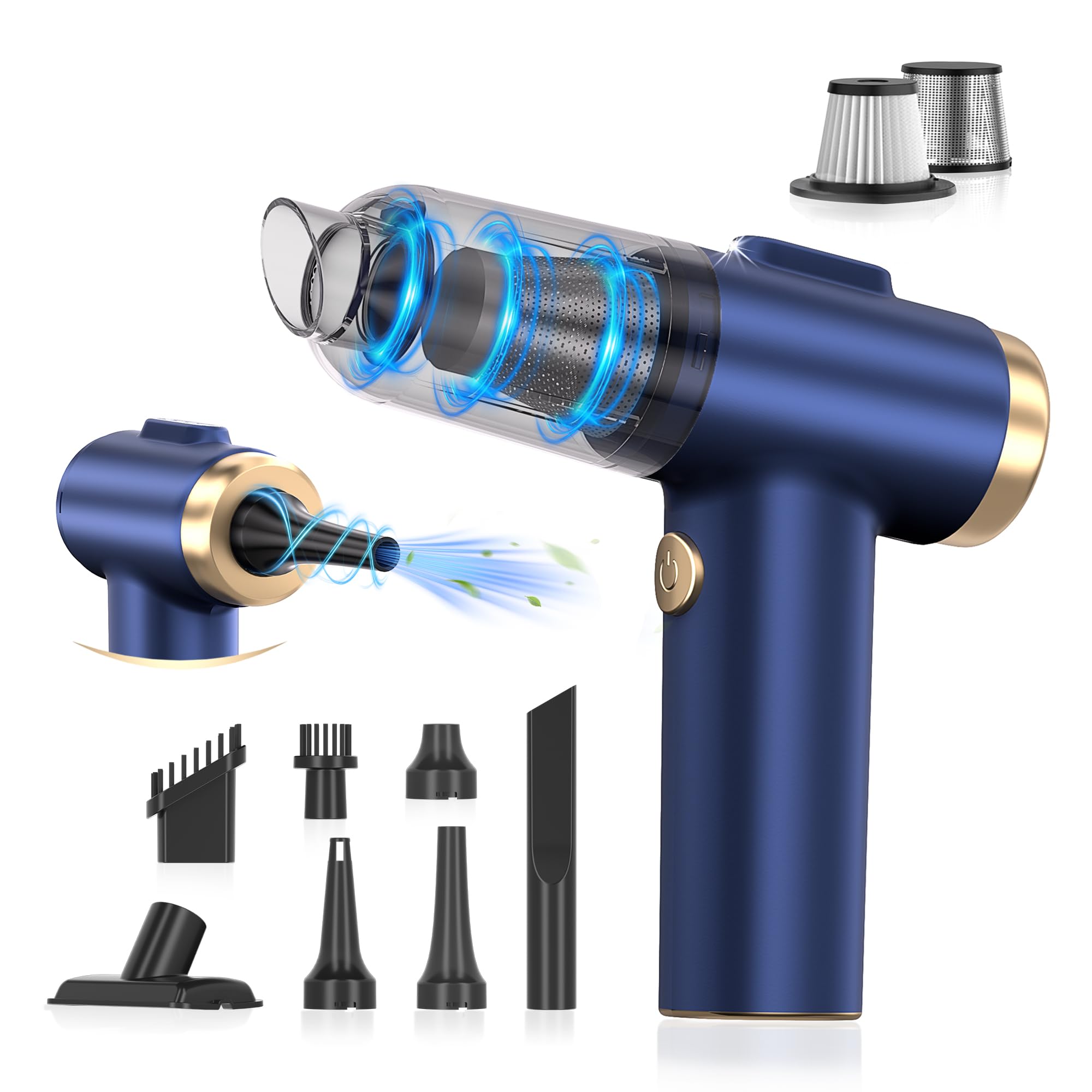 Handheld Car Vacuum Cleaner, 2-in-1 Portable Mini Car Vacuum Cleaner,16000Pa High Power & Air Duster, Handheld Vacuum Cordless with LED Light and Multi-Nozzles for Car,Home,Office,Pet(Blue)