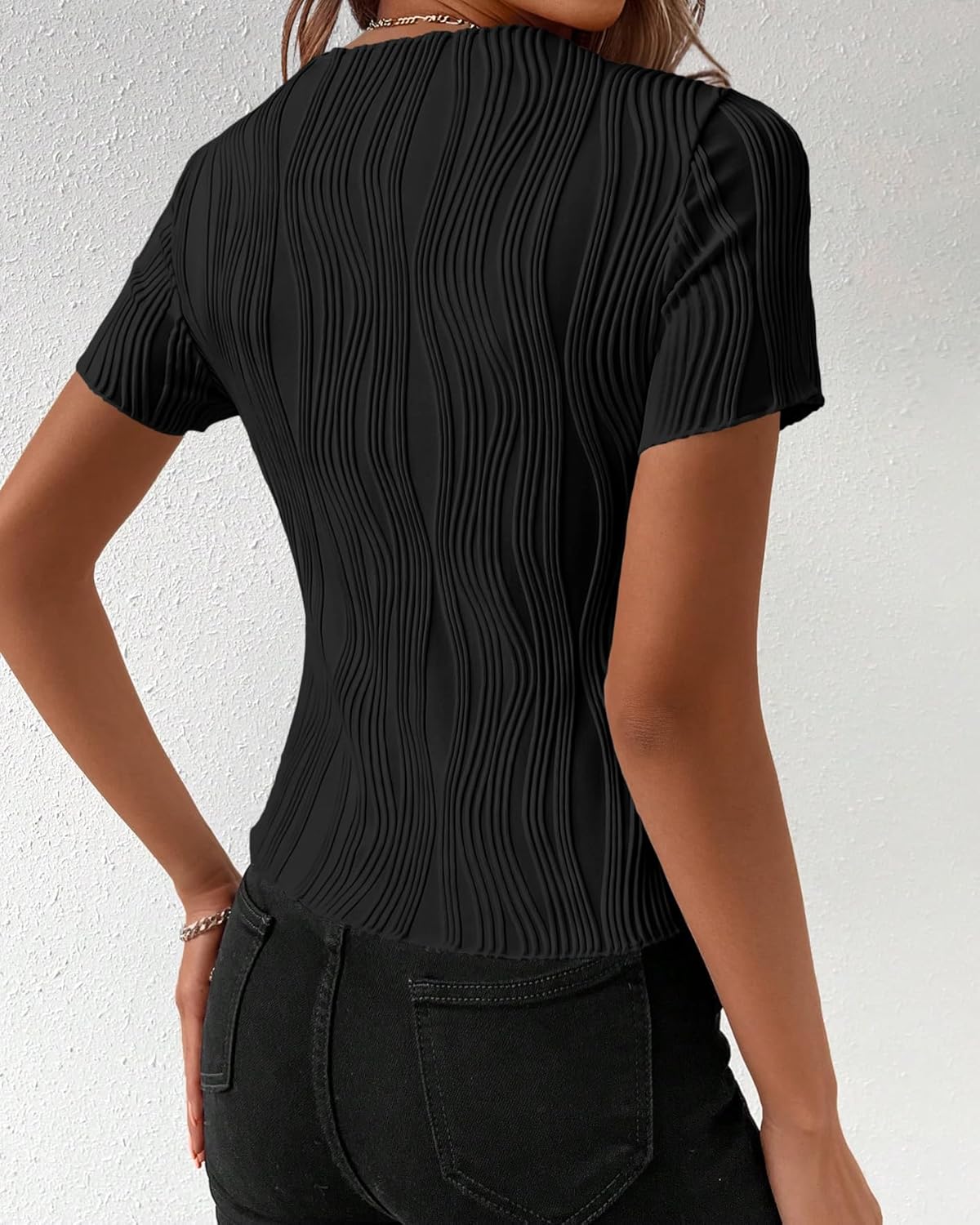 PRETTYGARDEN Women's Summer Tops 2026 Casual Short Sleeve Crewneck Slim Fit T Shirts Basic Knit Y2K Top Textured Blouse - Image 5