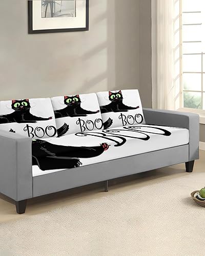 Miniatura 2 de Fundas de cojín para sofá de Halloween, funda elástica para sofá con parte inferior elástica, fundas de sofá con diseño de gato de terror, color