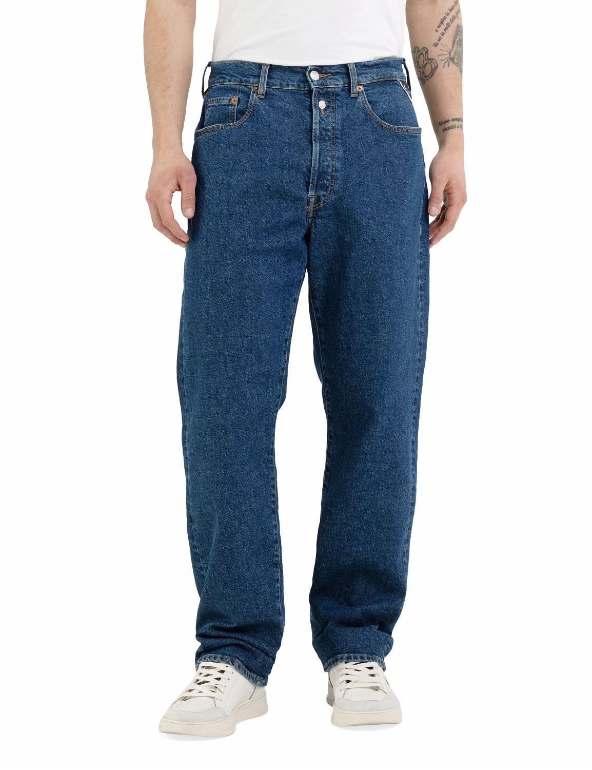 Replay Men's Blue Cotton Blend Straight Jeans