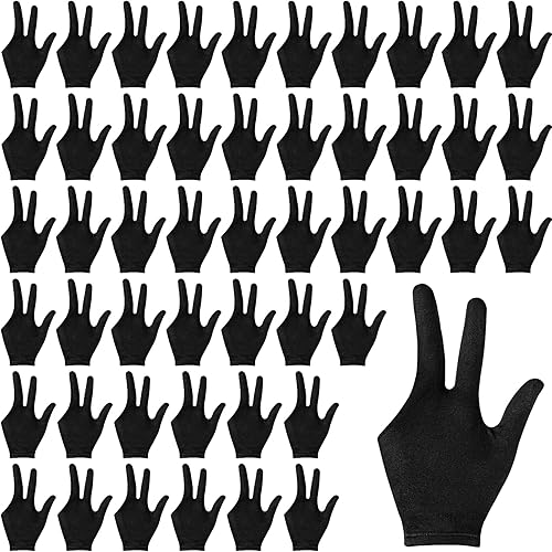 Jenaai 50 guantes de piscina de nailon con 3 dedos para billar, mano izquierda y derecha, color negro, transpirable, elástico, accesorios deportivos