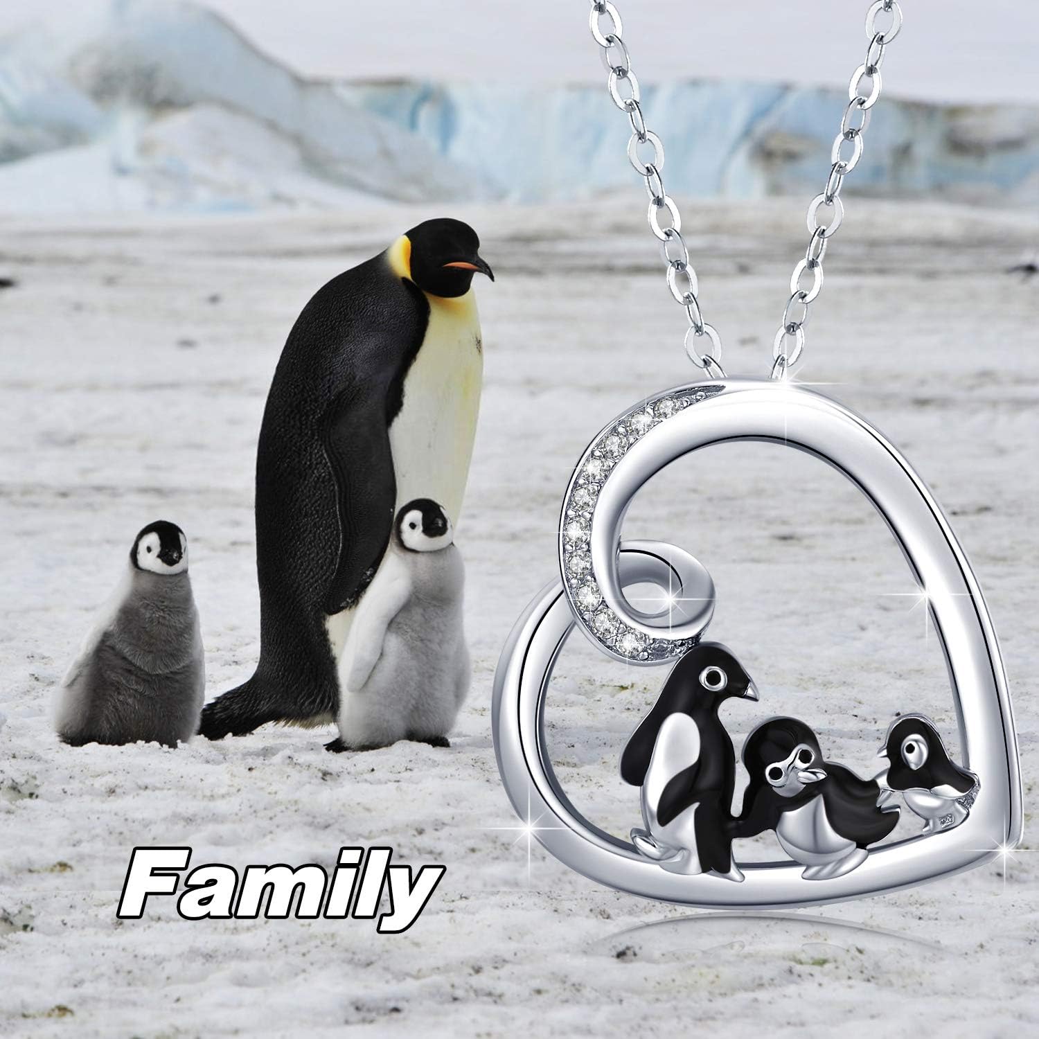 JUSTKIDSTOY Penguin Family Necklace 925 Sterling Silver Penguin Heart Pendant Cute Animal Necklace Jewelry Gifts for Women Wife - Image 7