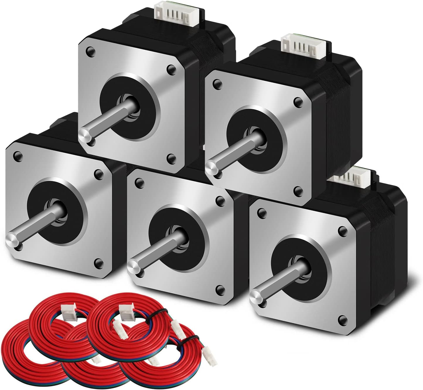 Nema 17 stepper motor 42-34 (5Pcs/pack) 1.5A-3.8V 2 phase 4 wires 1.8 degrees with 39.3 inch cable for Creality CR-10 10S Ender 3 3D printer/CNC extruder and Y-axis