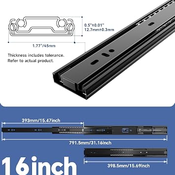 ToBeGreat Soft Close Drawer Runners 400mm Full Extension 45kg Load