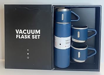 Vacuum Flask Gift Set Double Wall Stainless Steel, Business Gift, Travel Mug Cup Set, Bottle Vacuum Flask Set Blue